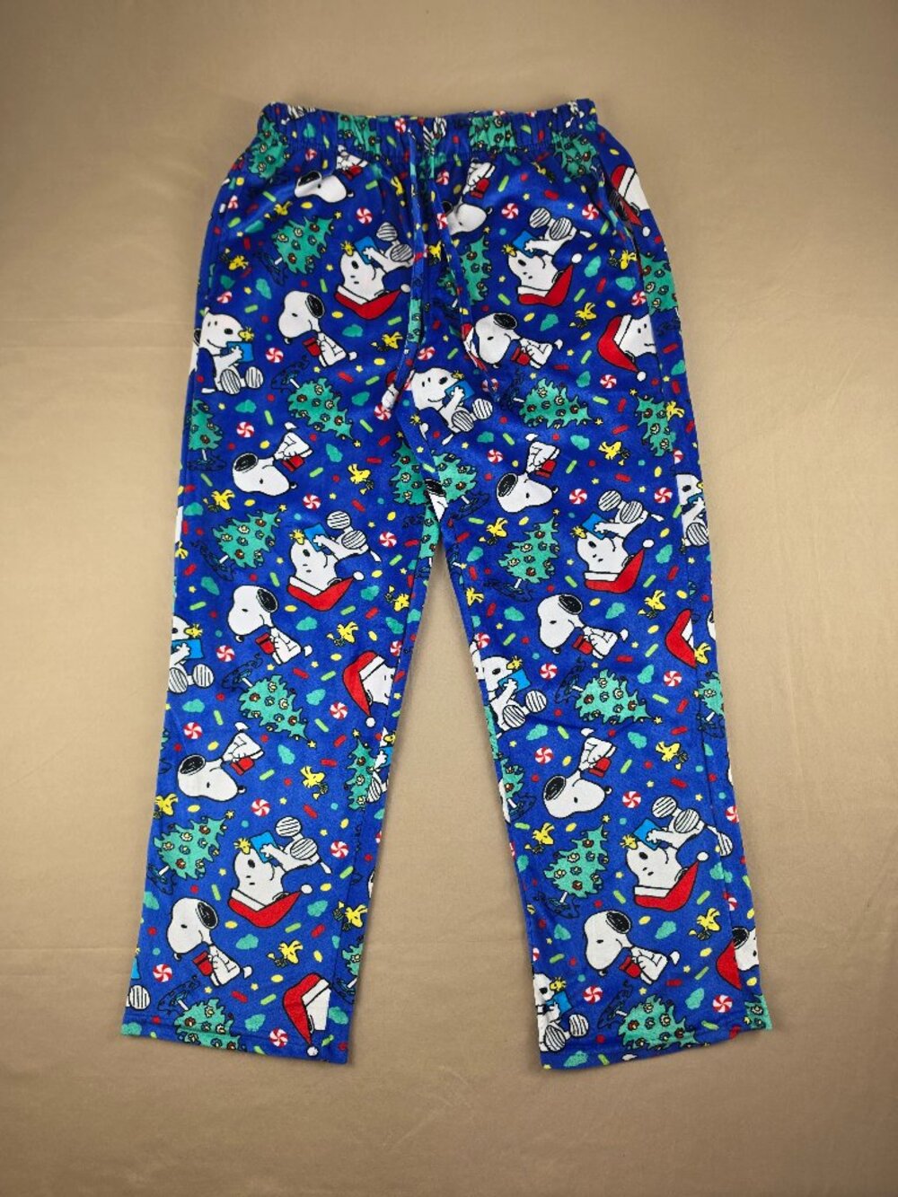 Snoopy Peanuts Sleep Lounge Pants Velour Soft Small Blue PJ Pockets Christmas
